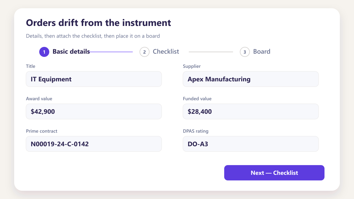 ProcureAudit Orders drift from the instrument