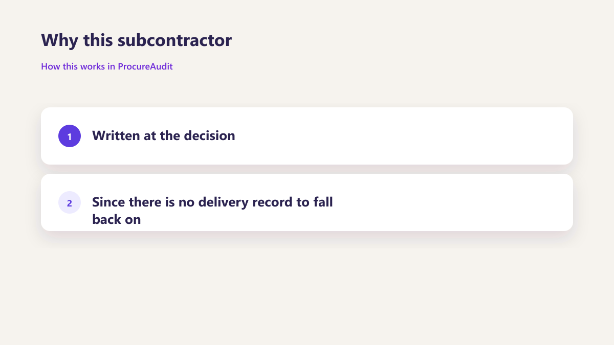 ProcureAudit Why this subcontractor